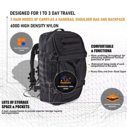Tactical Travel Backpack | Large Capacity | Water-Resistant Oxford Fabric | Comfortable Fit
