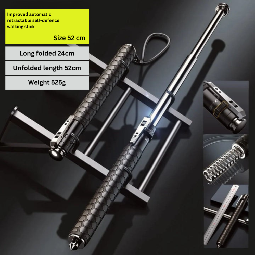 Telescopic Walking Stick | Automatic Quick-Deploy | Anti-Slip Ergonomic Grip & Steel Shaft