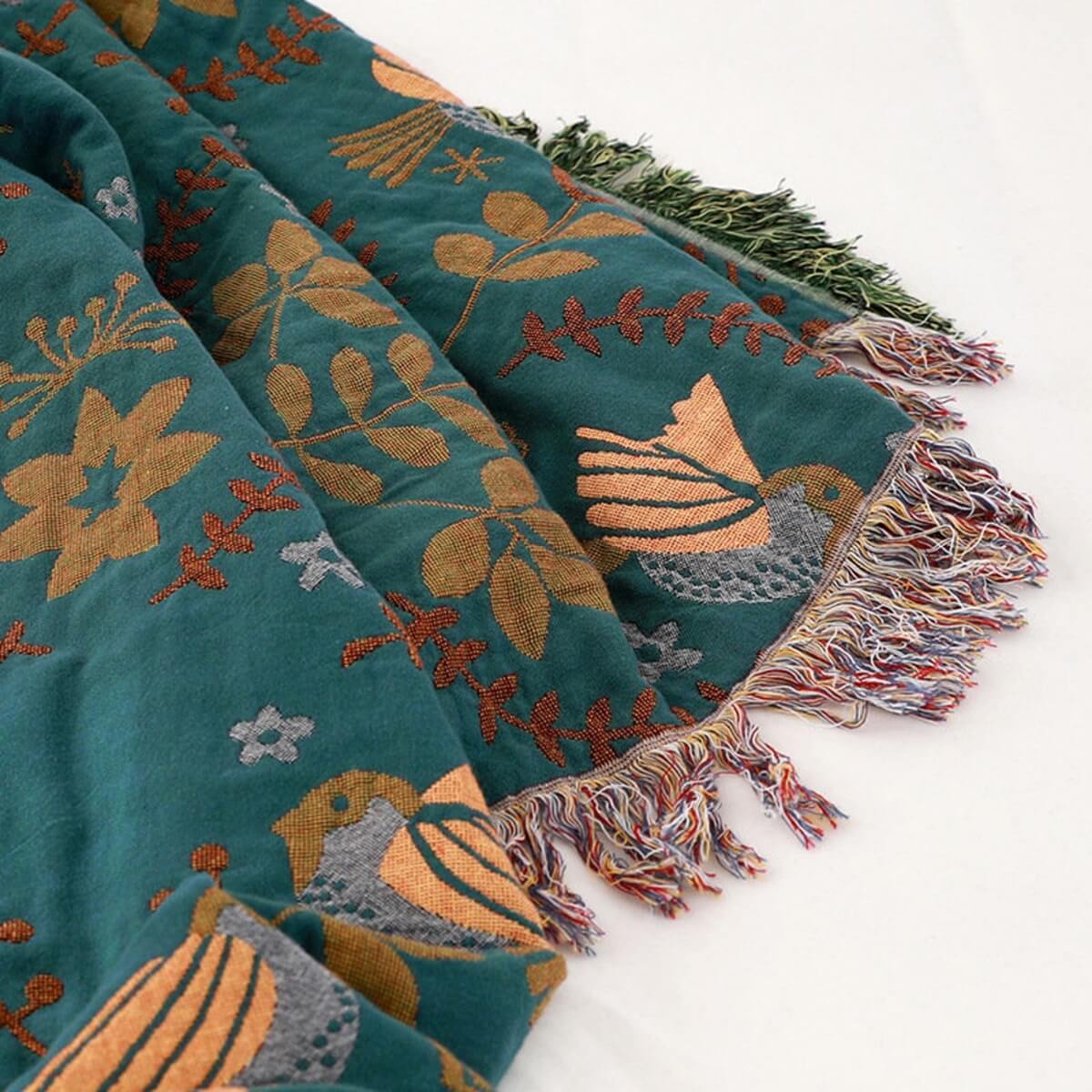 Throw Blanket | Reversible Scandinavian Bird Design | Cotton | Cozy & Versatile