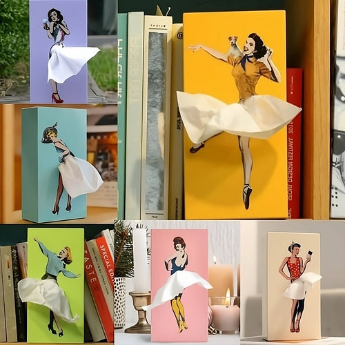 Tissue Box Cover | Interactive Flying Skirt Design | Weighted Base & Reusable | 25x13x8 cm