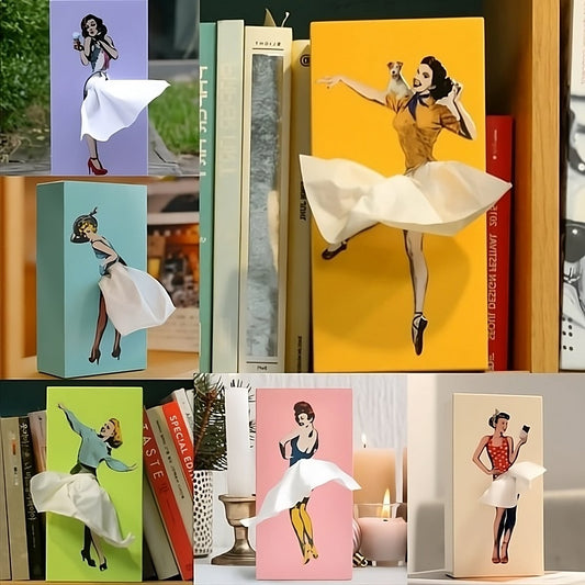 Tissue Box Cover | Interactive Flying Skirt Design | Weighted Base & Reusable | 25x13x8 cm