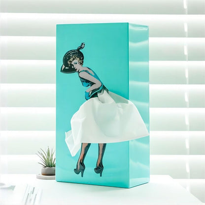 Tissue Box Cover | Interactive Flying Skirt Design | Weighted Base & Reusable | 25x13x8 cm