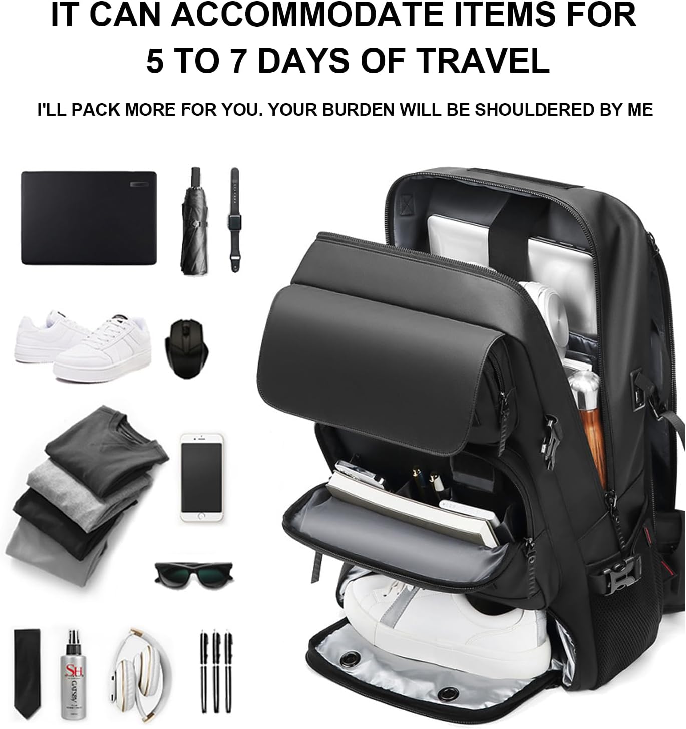 Travel Backpack | 50L Waterproof Design | USB Charging Port | Shoe Compartment & Anti-Theft
