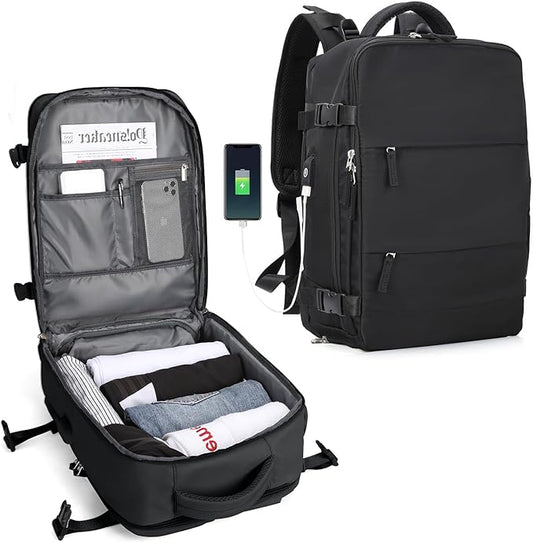 Travel Backpack | Built-In USB Charging Port | Water-Resistant Nylon | Comfortable Fit