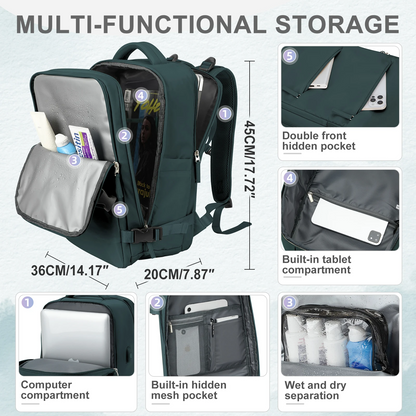 Travel Backpack | Built-In USB Charging Port | Water-Resistant Nylon | Comfortable Fit