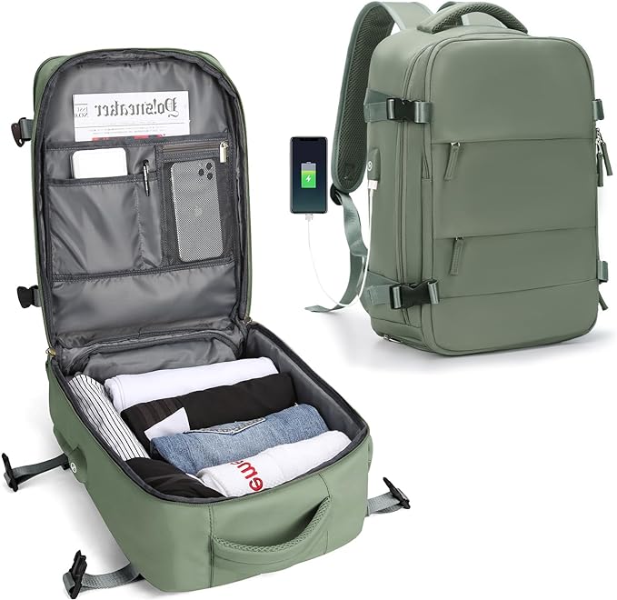 Travel Backpack | Built-In USB Charging Port | Water-Resistant Nylon | Comfortable Fit