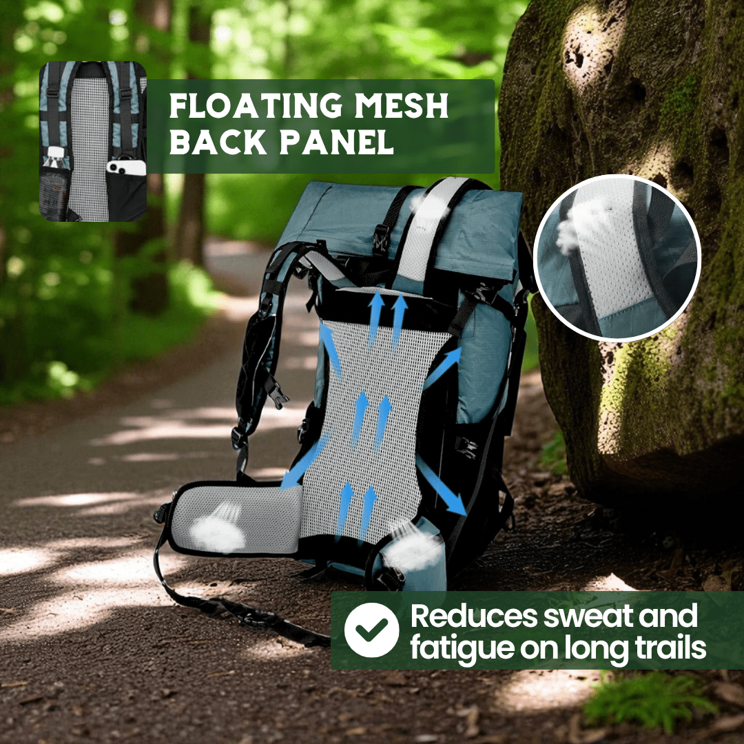 Travel Backpack for Hiking | Ultralight Roll-Top | 50L Capacity, Water-Resistant Ripstop Nylon