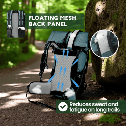 Travel Backpack for Hiking | Ultralight Roll-Top | 50L Capacity, Water-Resistant Ripstop Nylon