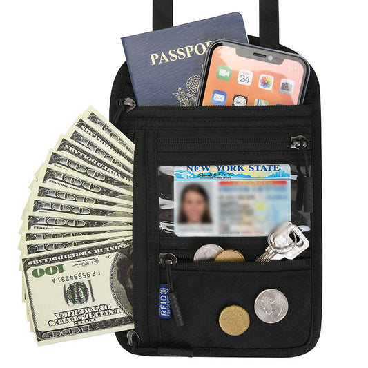 Travel Neck Wallet | RFID Blocking Passport Holder | Water-Resistant Nylon & Zip Pockets