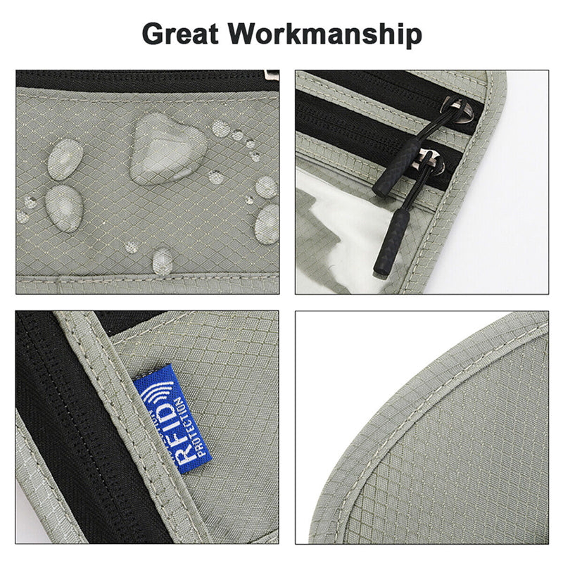 Travel Neck Wallet | RFID Blocking Passport Holder | Water-Resistant Nylon & Zip Pockets