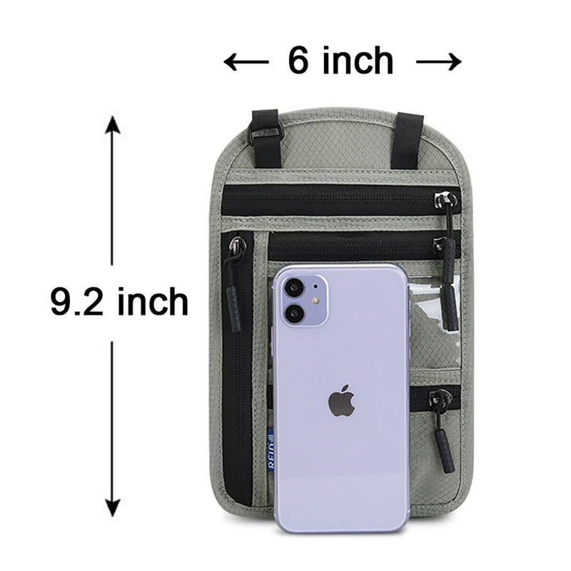Travel Neck Wallet | RFID Blocking Passport Holder | Water-Resistant Nylon & Zip Pockets