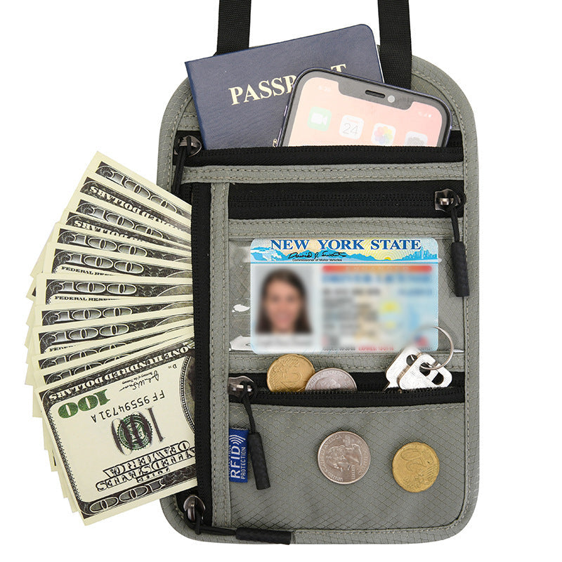 Travel Neck Wallet | RFID Blocking Passport Holder | Water-Resistant Nylon & Zip Pockets