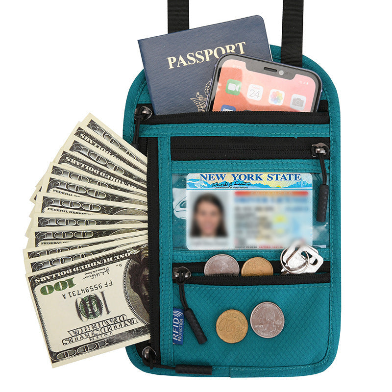 Travel Neck Wallet | RFID Blocking Passport Holder | Water-Resistant Nylon & Zip Pockets