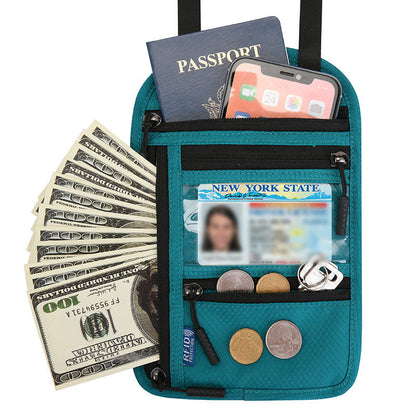 Travel Neck Wallet | RFID Blocking Passport Holder | Water-Resistant Nylon & Zip Pockets