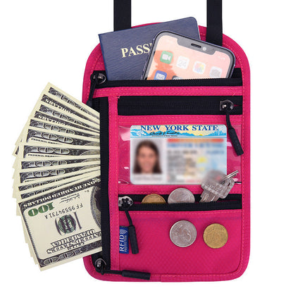Travel Neck Wallet | RFID Blocking Passport Holder | Water-Resistant Nylon & Zip Pockets