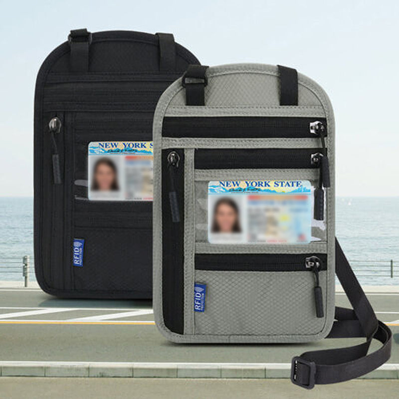 Travel Neck Wallet | RFID Blocking Passport Holder | Water-Resistant Nylon & Zip Pockets