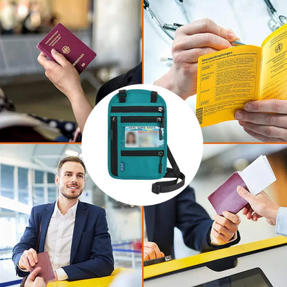 Travel Neck Wallet | RFID Blocking Passport Holder | Water-Resistant Nylon & Zip Pockets