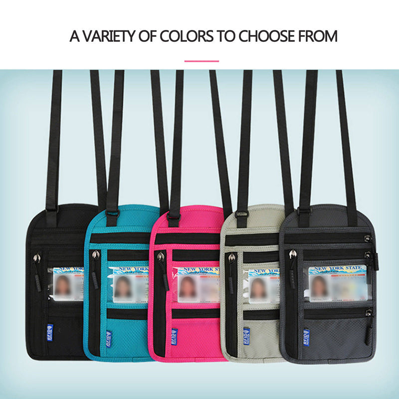 Travel Neck Wallet | RFID Blocking Passport Holder | Water-Resistant Nylon & Zip Pockets