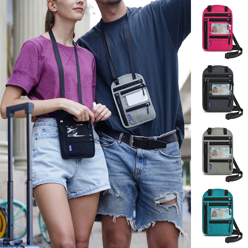Travel Neck Wallet | RFID Blocking Passport Holder | Water-Resistant Nylon & Zip Pockets