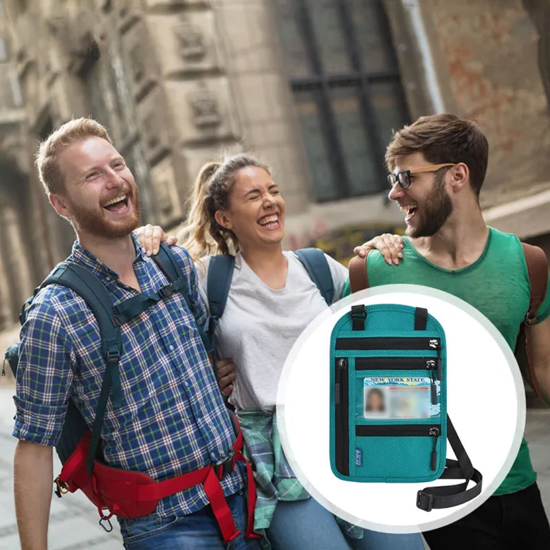 Travel Neck Wallet | RFID Blocking Passport Holder | Water-Resistant Nylon & Zip Pockets