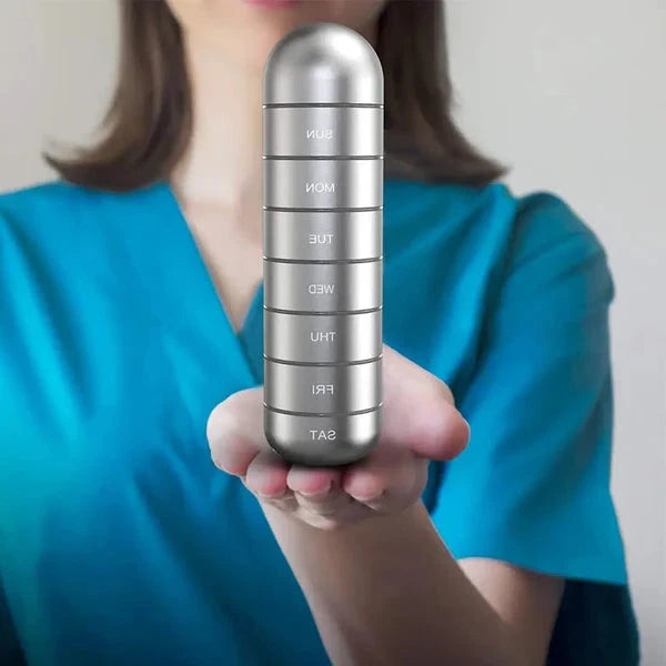 Travel Pill Organizer | Modular 7-Day Stackable Design | Aluminum with Waterproof Silicone Seal