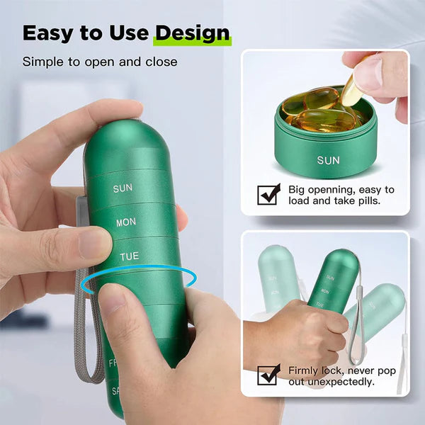 Travel Pill Organizer | Modular 7-Day Stackable Design | Aluminum with Waterproof Silicone Seal