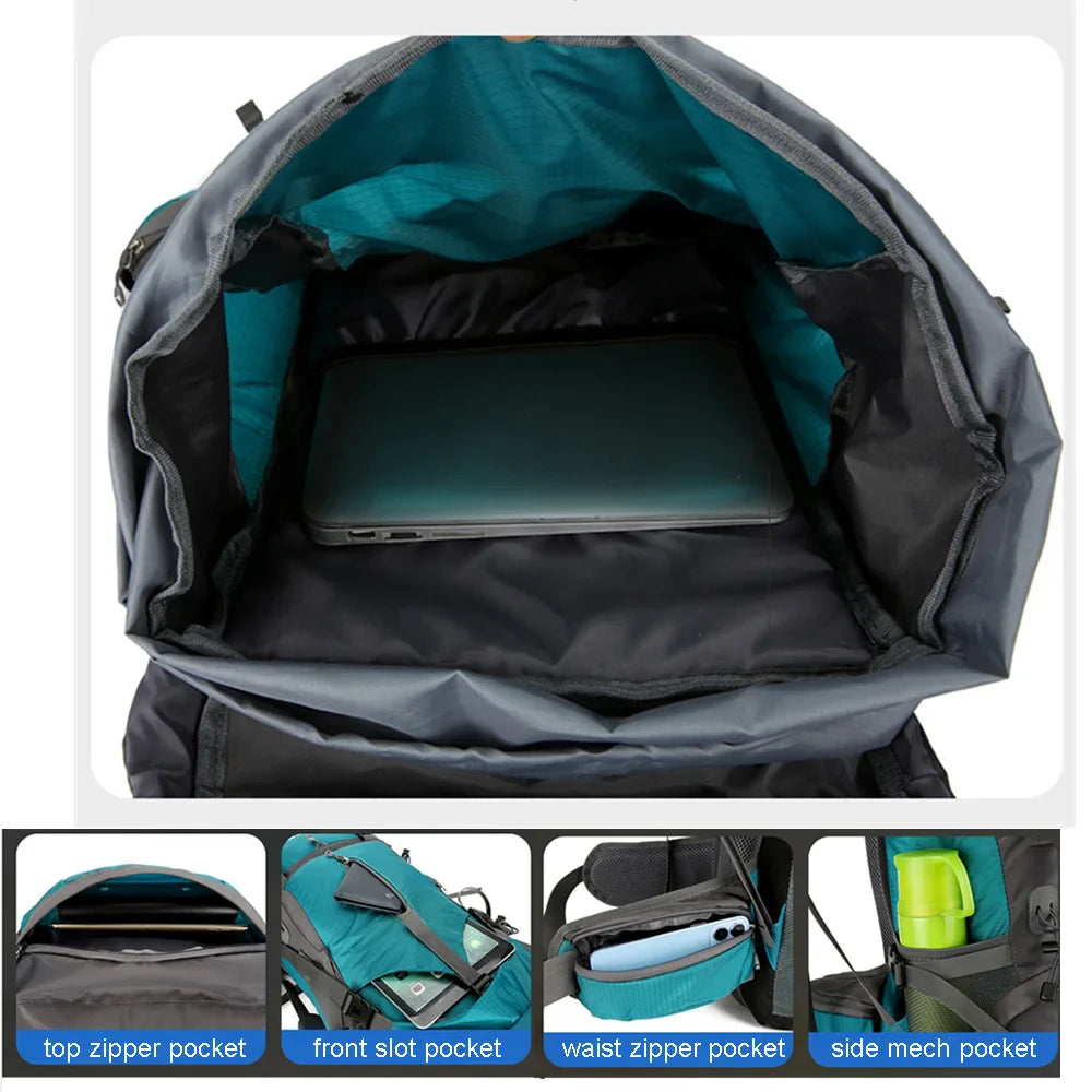 Trekking Backpack, Hiking & Travel | 70L Capacity | Water-Repellent Nylon | Integrated Rain Cover