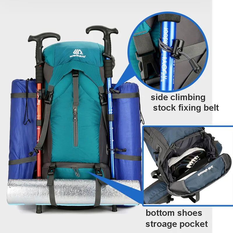Trekking Backpack, Hiking & Travel | 70L Capacity | Water-Repellent Nylon | Integrated Rain Cover