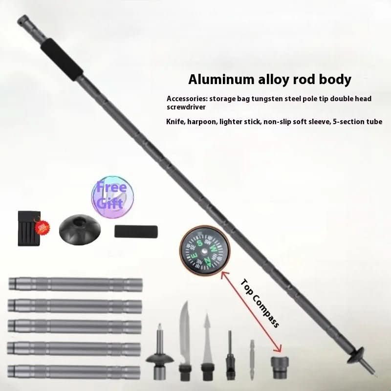 Trekking Pole | Foldable Multi-Tool Design | Steel Tip & Aluminum Handle | Lightweight