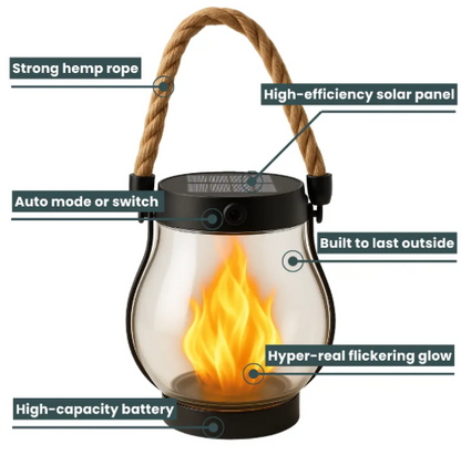 USB-C Rechargeable Rope Lantern | Light-Sensing Auto On/Off | Hemp Rope Handle | 12 cm Diameter