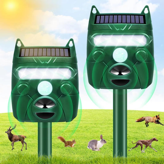 Ultrasonic Animal Repeller | Solar-Powered Motion-Activated | 1,200 sq ft Coverage