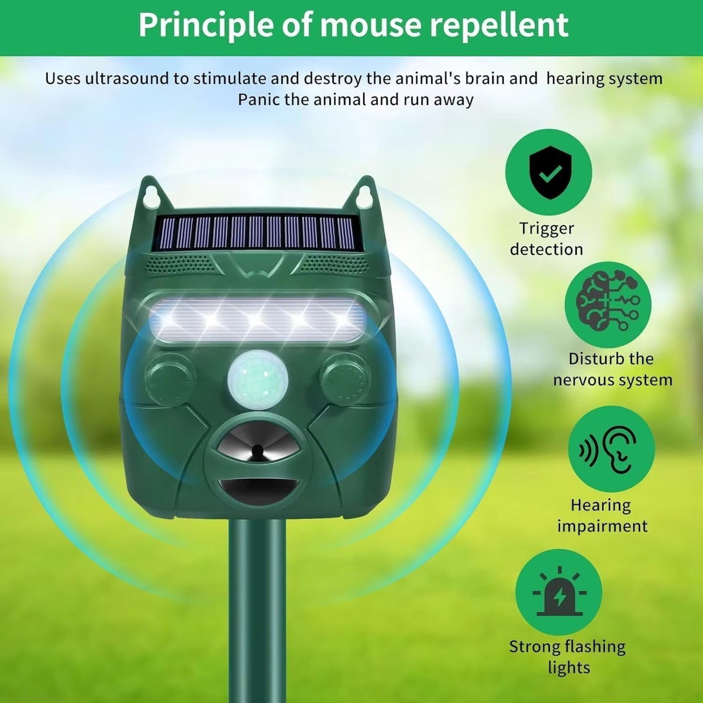 Ultrasonic Animal Repeller | Solar-Powered Motion-Activated | 1,200 sq ft Coverage