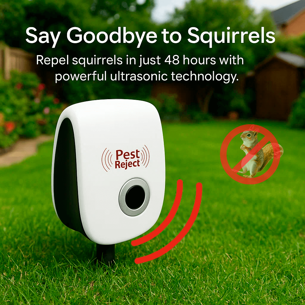 Ultrasonic Squirrel Repeller | Adaptive Frequency Switching | Chemical-Free & Pet-Safe