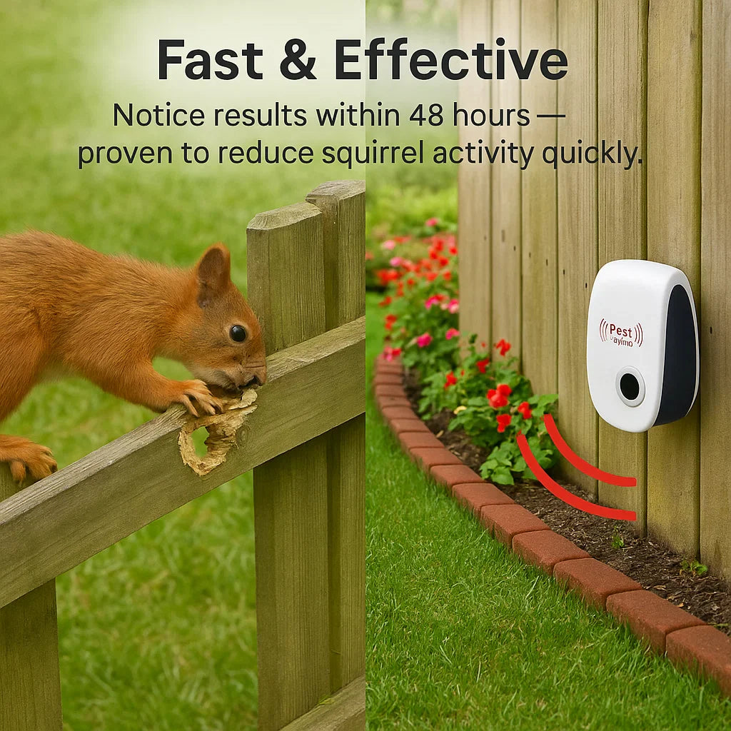 Ultrasonic Squirrel Repeller | Adaptive Frequency Switching | Chemical-Free & Pet-Safe