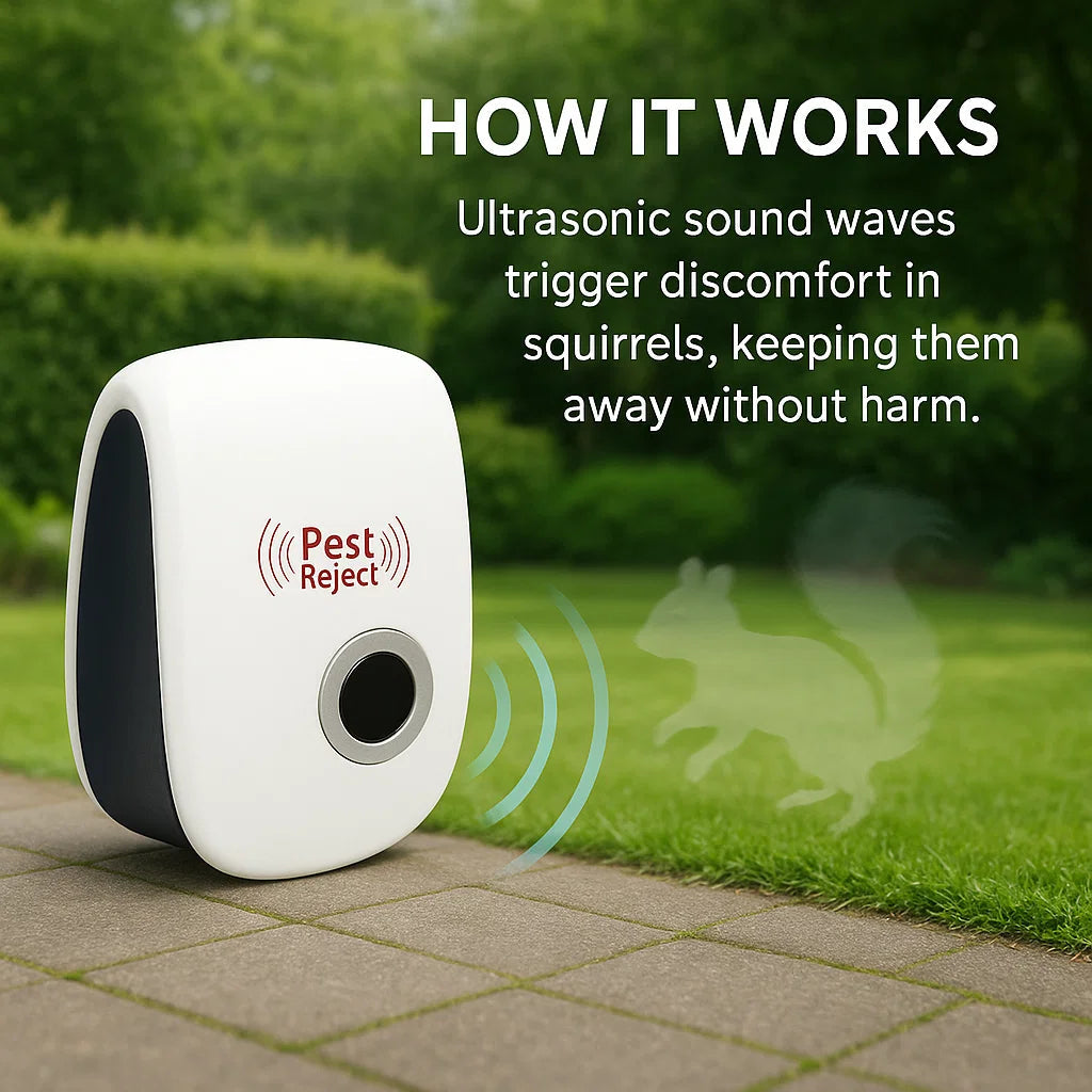 Ultrasonic Squirrel Repeller | Adaptive Frequency Switching | Chemical-Free & Pet-Safe