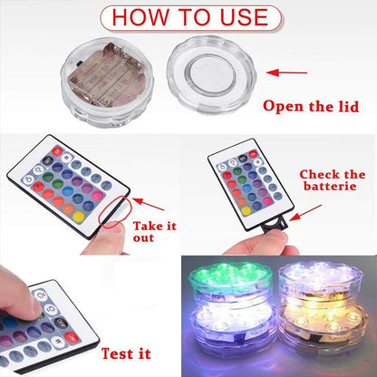Underwater RGB LED Light | Remote-Controlled | Magnetic Suction Mount & Battery-Powered