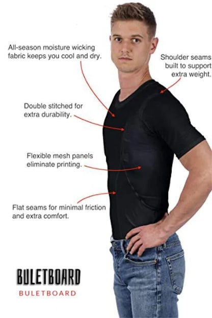 Unisex Concealed T-Shirt | Dual Inside Pockets | Leather Holsters & Moisture-Wicking Fabric
