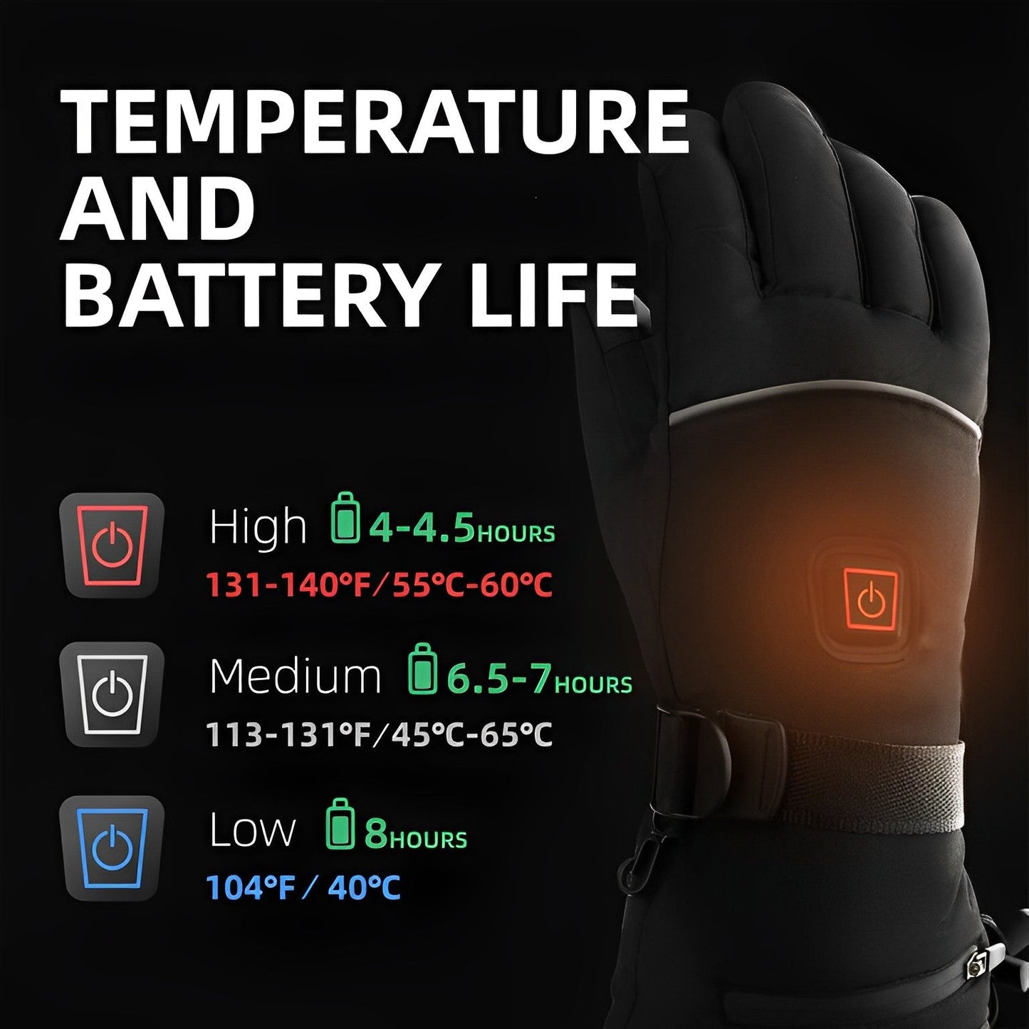 Unisex Heated Gloves | USB Rechargeable, 3 Heat Settings | Up to 8 Hours