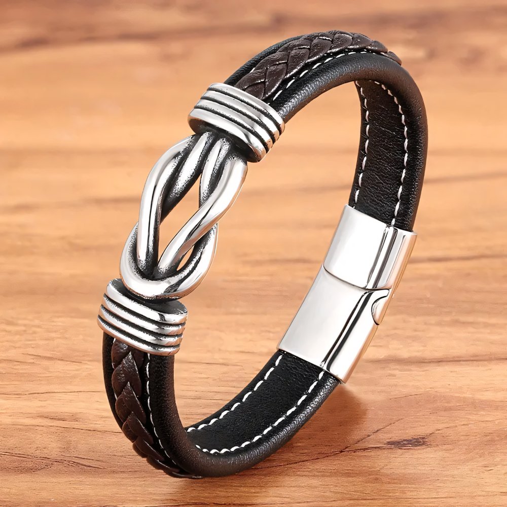 Unisex Leather Bracelet | Eternal Love Knot | Vegan Leather & Stainless Steel | Adjustable Fit