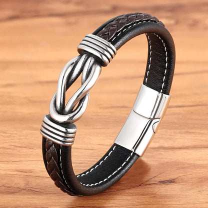 Unisex Leather Bracelet | Eternal Love Knot | Vegan Leather & Stainless Steel | Adjustable Fit