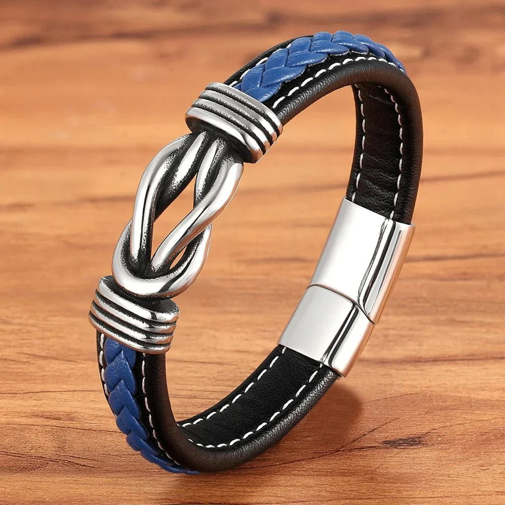 Unisex Leather Bracelet | Eternal Love Knot | Vegan Leather & Stainless Steel | Adjustable Fit