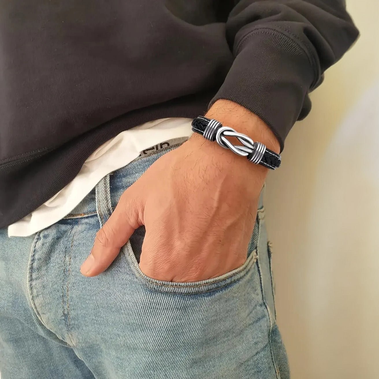 Unisex Leather Bracelet | Eternal Love Knot | Vegan Leather & Stainless Steel | Adjustable Fit