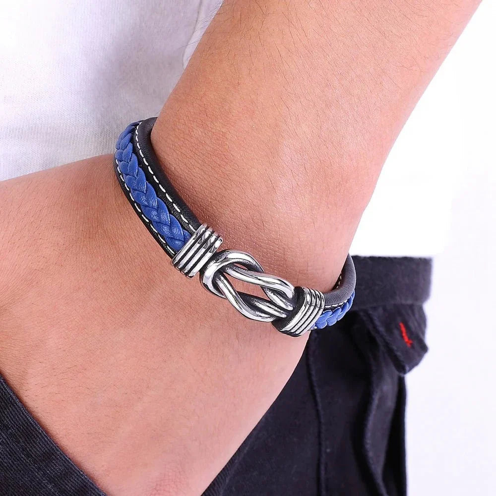 Unisex Leather Bracelet | Eternal Love Knot | Vegan Leather & Stainless Steel | Adjustable Fit