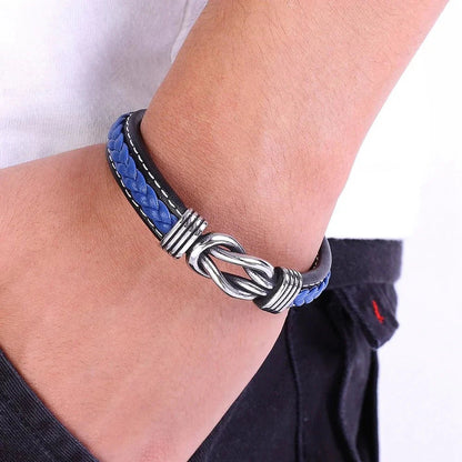 Unisex Leather Bracelet | Eternal Love Knot | Vegan Leather & Stainless Steel | Adjustable Fit