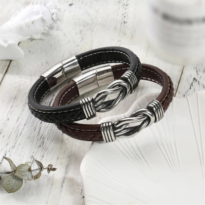 Unisex Leather Bracelet | Eternal Love Knot | Vegan Leather & Stainless Steel | Adjustable Fit