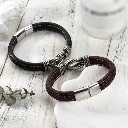 Unisex Leather Bracelet | Eternal Love Knot | Vegan Leather & Stainless Steel | Adjustable Fit