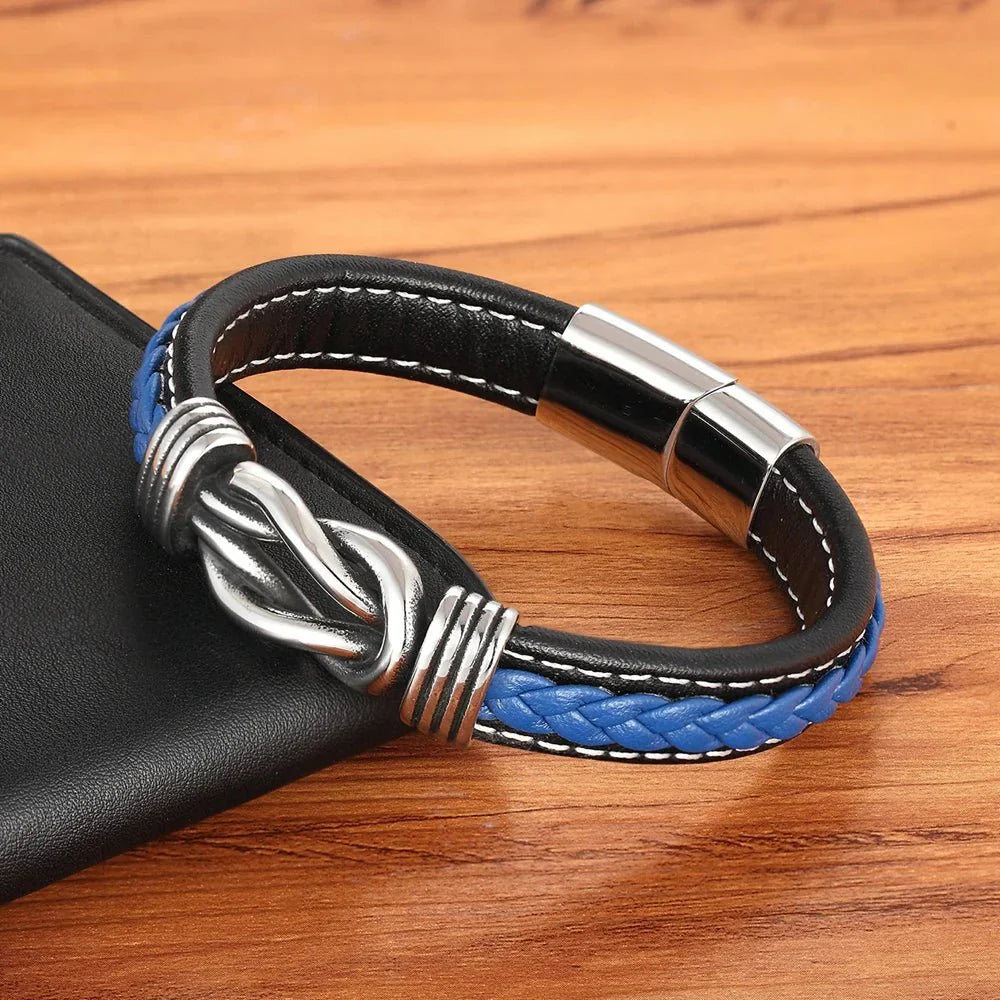 Unisex Leather Bracelet | Eternal Love Knot | Vegan Leather & Stainless Steel | Adjustable Fit