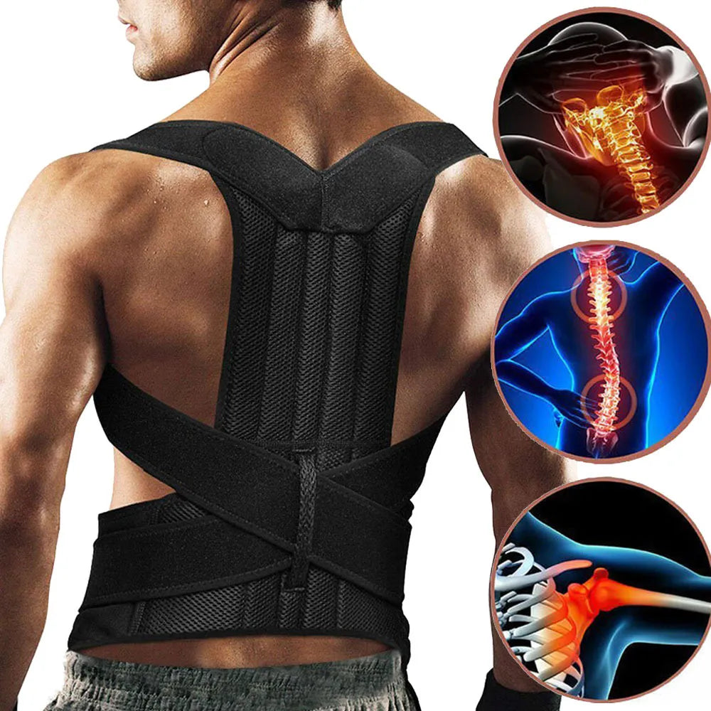 Unisex Lumbar Support Posture Brace | Double Support & Adjustable Straps | Breathable Fabric