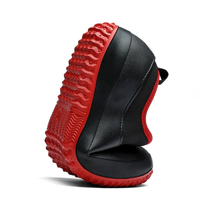 Unisex Waterproof Slip-On Work Shoes | Non-Slip Traction | Black, Blue & Red | Durable Design