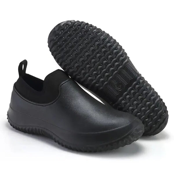 Unisex Waterproof Slip-On Work Shoes | Non-Slip Traction | Black, Blue & Red | Durable Design